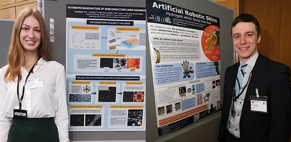 PhD students Teja Potočnik and David Hardman presenting their research at Parliament for the STEM for BRITAIN competition.